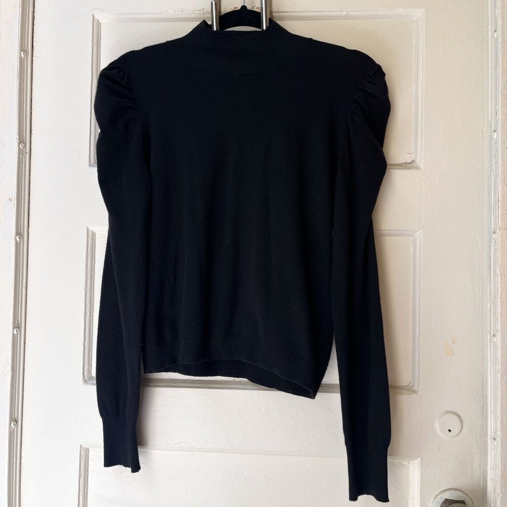 Express Black Puff Sleeve Sweater Top L Feminine Sophisticated Dainty Corporate